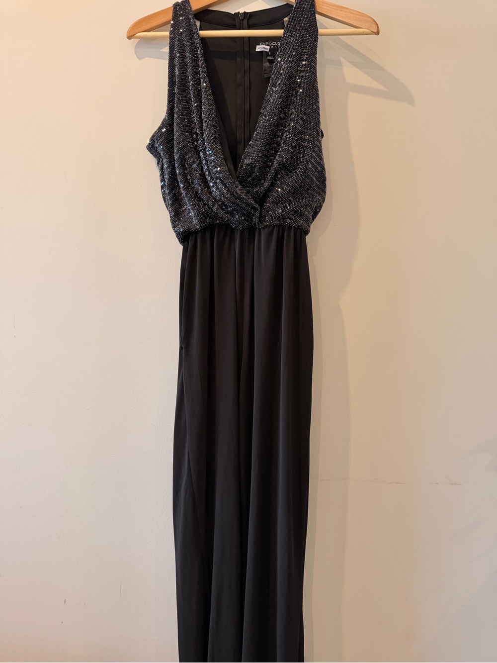 Enfocus Studio Black Sequin V-Neck Maxi Dress